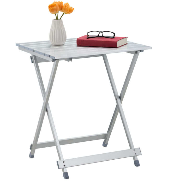 

- Mesa auxiliar plegable de aluminio, 61 x 49.5 x 47.5 cm, para el Jardín Terraza acampar, color plateado