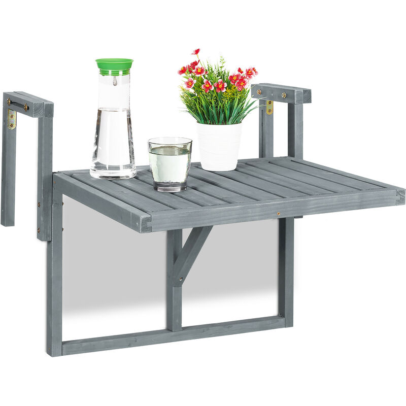 Table repliable en bois, meuble d'appoint à suspendre et à plier, hauteur réglable, HxLxP : 55x70x65 cm, gris - Relaxdays