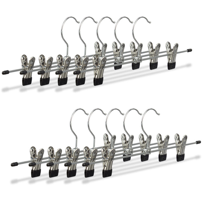 Set Of 70 Relaxdays Metal Clothes Hangers, Adjustable Trouser Clamps, Hxwxd, 9x35.5x2.5 Cm, Silver/black