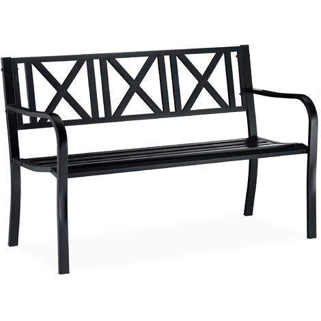 Relaxdays Metal Garden Bench, 2 Seater, Weatherproof, Patio, Porch & Balcony Bank, H x W x D 81 x 127 x 56 cm, Steel, Black