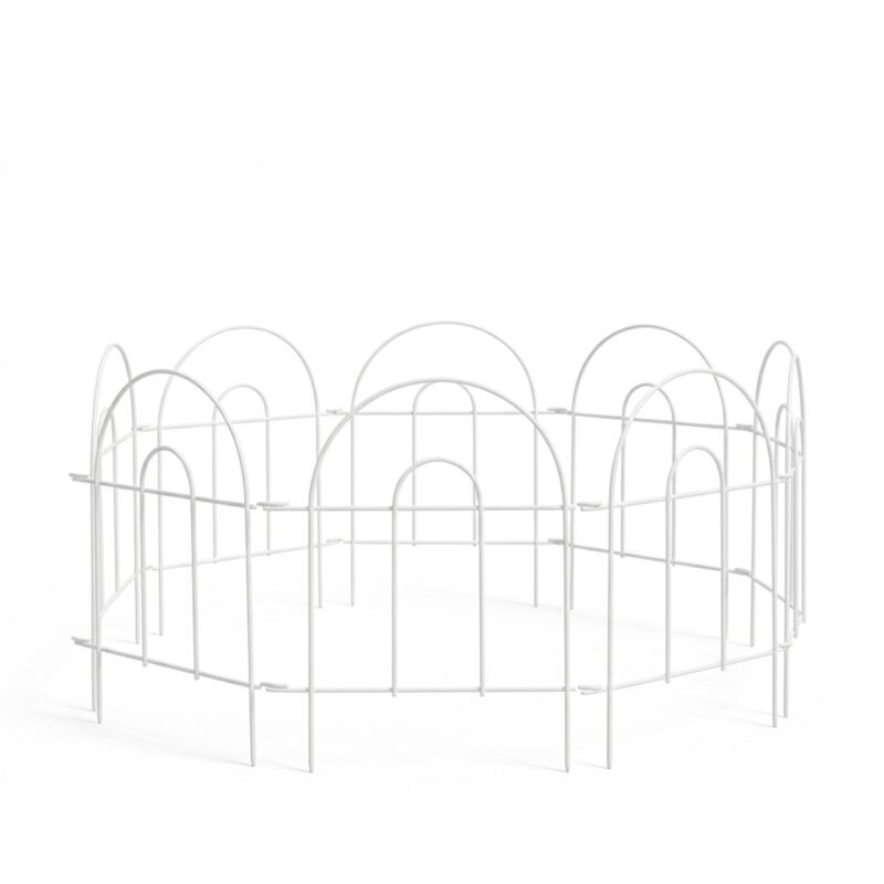 Relaxdays Metal Garden Border, 6 Modular Arched Panels, Hxw, 45x240 Cm, Push-in Edging For Flower Beds, White