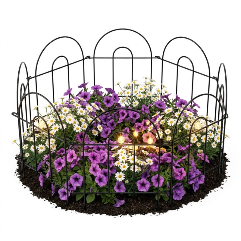 Relaxdays Metal Garden Fence, 6 Modular Arched Elements, Hxw, 45x240 Cm, Garden Bed Edging, Black