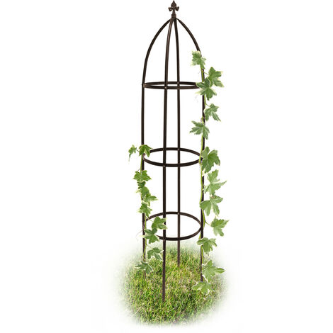 Relaxdays Metal Obelisk, 190 cm, Trellis for Climbing Plants, Support for Flowers and Vines, Brown