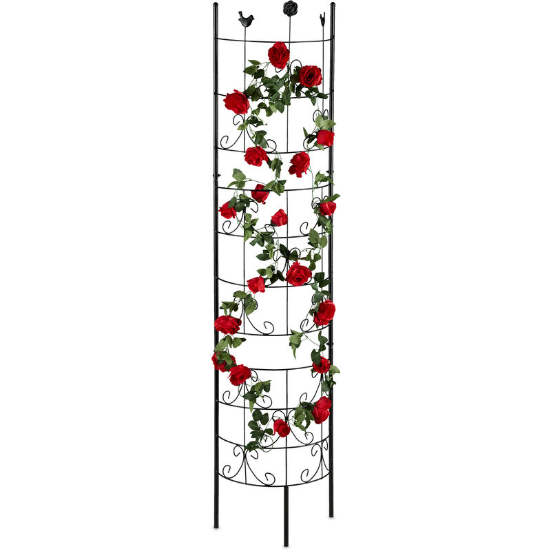 Relaxdays - metal trellis, climbing plants growing frame, 180 cm high, decorative design, free-standing, black