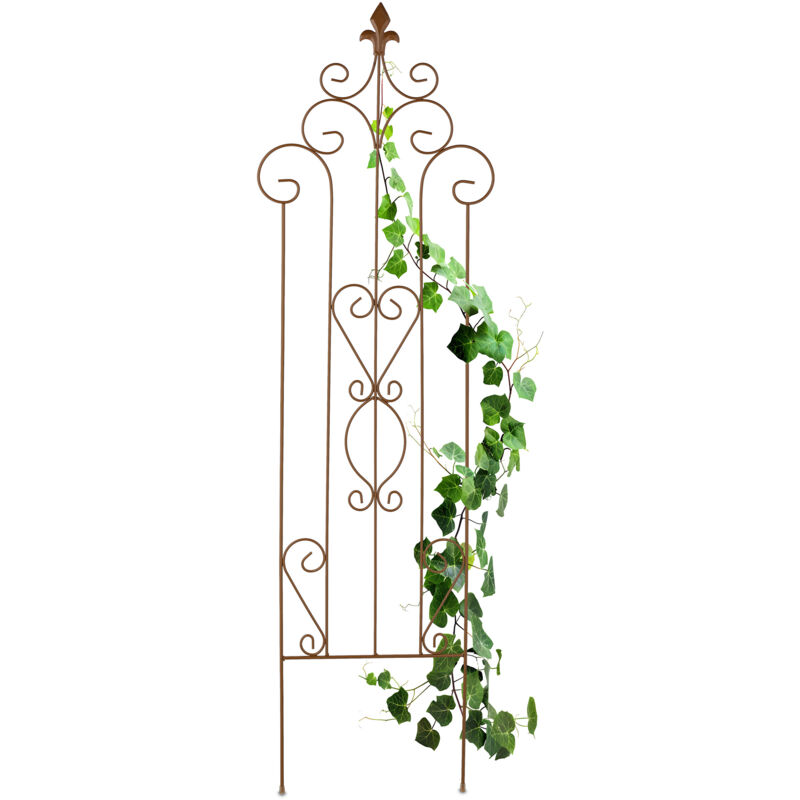 Relaxdays Metal Trellis, Vintage Design, Hxw, 116 X 35 Cm, Climbing Support For Plants, Push-in Stake, Brown