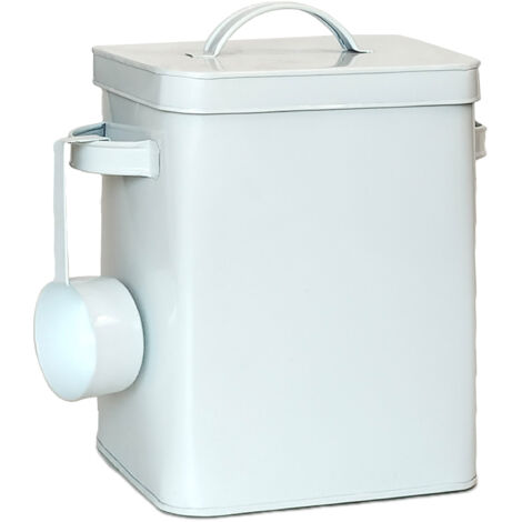 Relaxdays Metallbox, 6,5 L Aufbewahrungsbox mit Dosierhilfe, Tierfutter & Lebensmittel, luftdicht, Waschpulverdose, weiß
