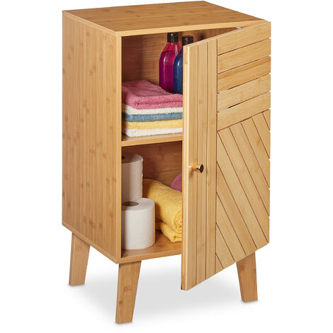Relaxdays – Meuble bas de salle de bain en bambou – Dimensions HxLxP : 70x40x37 cm – 2 compartiments réglables – Design naturel pour petites pièces