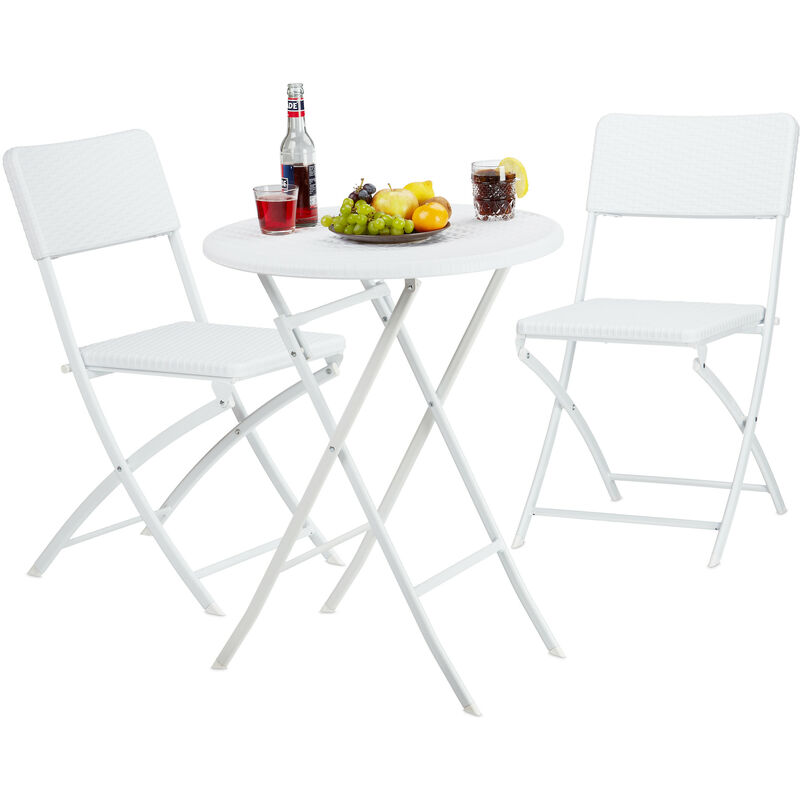 Meuble de jardin bastian salon de jardin pliable table chaises optique rotin HxlxP: 75,5 x 60 x 60 cm, blanc - Relaxdays