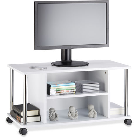 Relaxdays Meuble TV blanc meuble Hifi à roulettes étagère roues MDF console table basse HxlxP: 41,5 x 80 x 40 cm, blanc