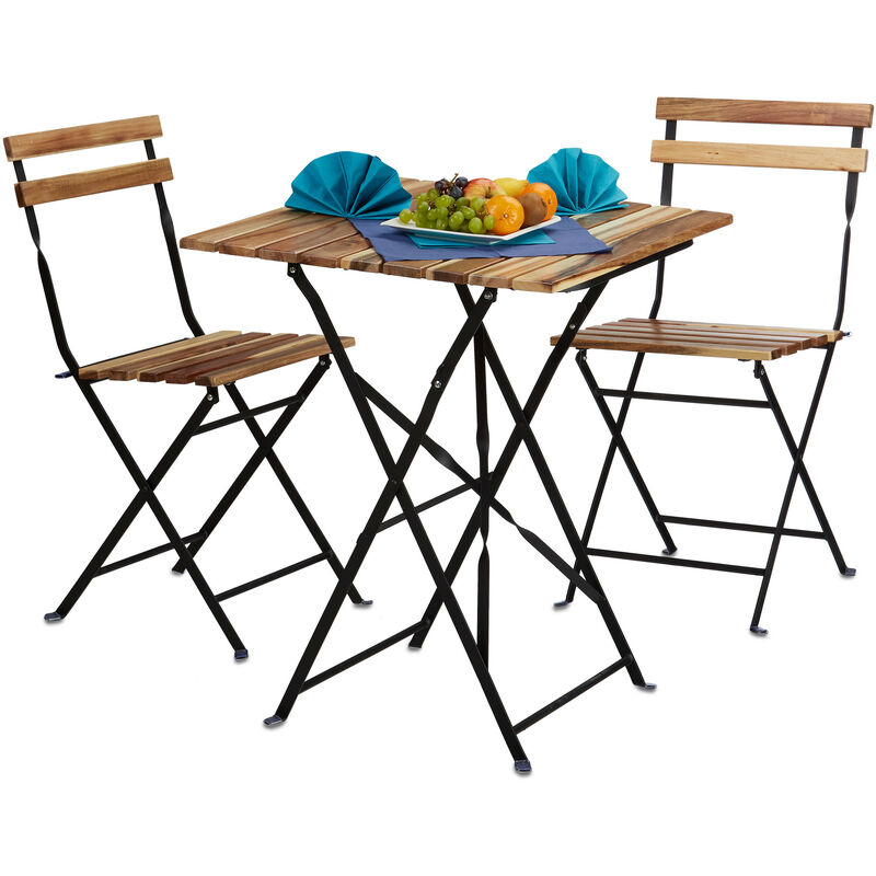 Relaxdays Meubles de jardin 2 chaises et 1 table pliable HxlxP: 76 x 60 x 60 cm terrasse balcon bois nature