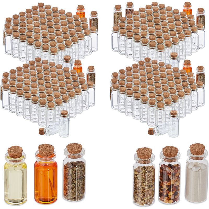 Relaxdays Mini Glass Bottles With Cork Stopper, 288 Pieces, Perfect For Oils, Spices, Sand, 10 Ml, Deco, Transparent