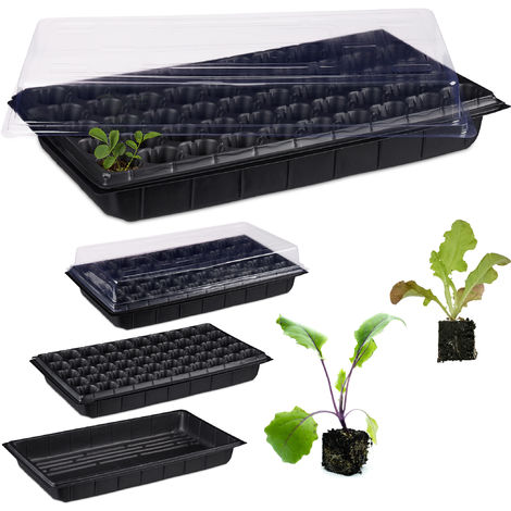   Mini serre, pour l'intérieur, 50 plantes, couvercle, semis, terrasse, balcon, plastique, 55,5 x 29 cm, noir