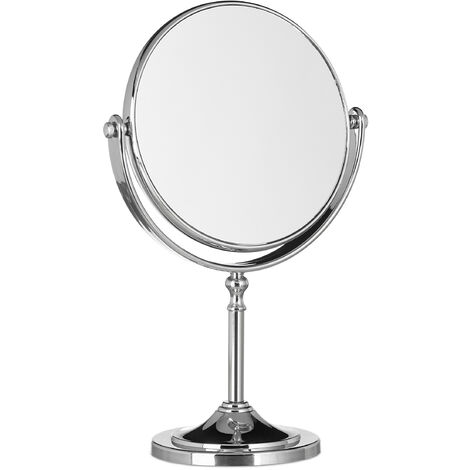 Relaxdays Miroir de maquillage grossissant à poser miroir rond pivotant sur pied double face HxlxP: 28x18x10 cm, argent