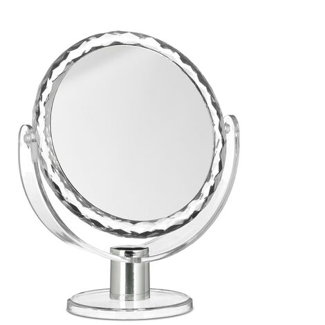 Relaxdays Miroir de maquillage grossissant à poser miroir rond pivotant sur pied HxlxP: 23 x 19 x 10 cm, transparent
