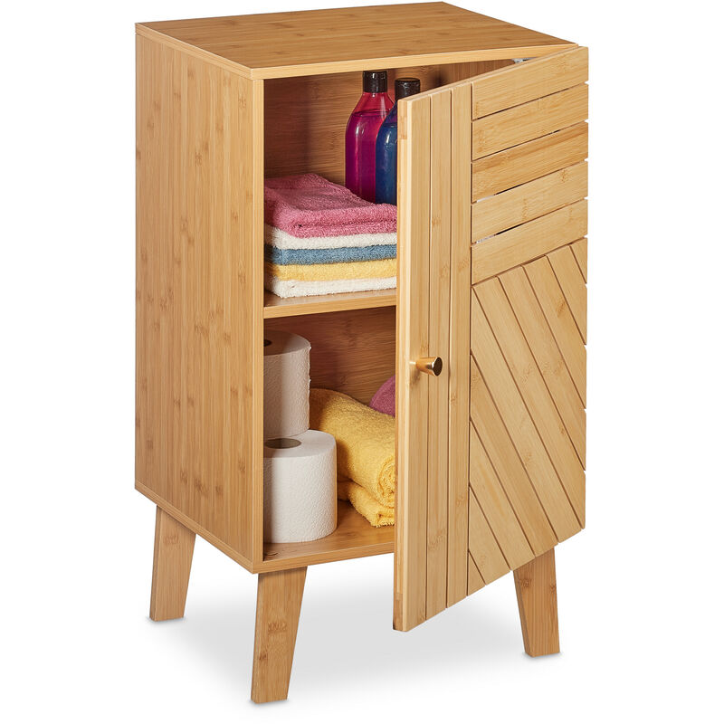 Mobile Bagno Da Terra In Bamb , 70 X 40 X 37 Cm, Ripiani Regolabili...
