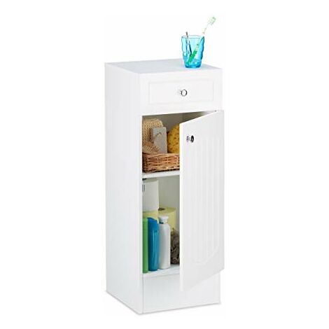   Mobile Bagno Legno, Armadietto con Cassetto, Design a Lamella, con UnAnta, HLP: 80 x 30,5 x 30,5 cm, Bianco, White