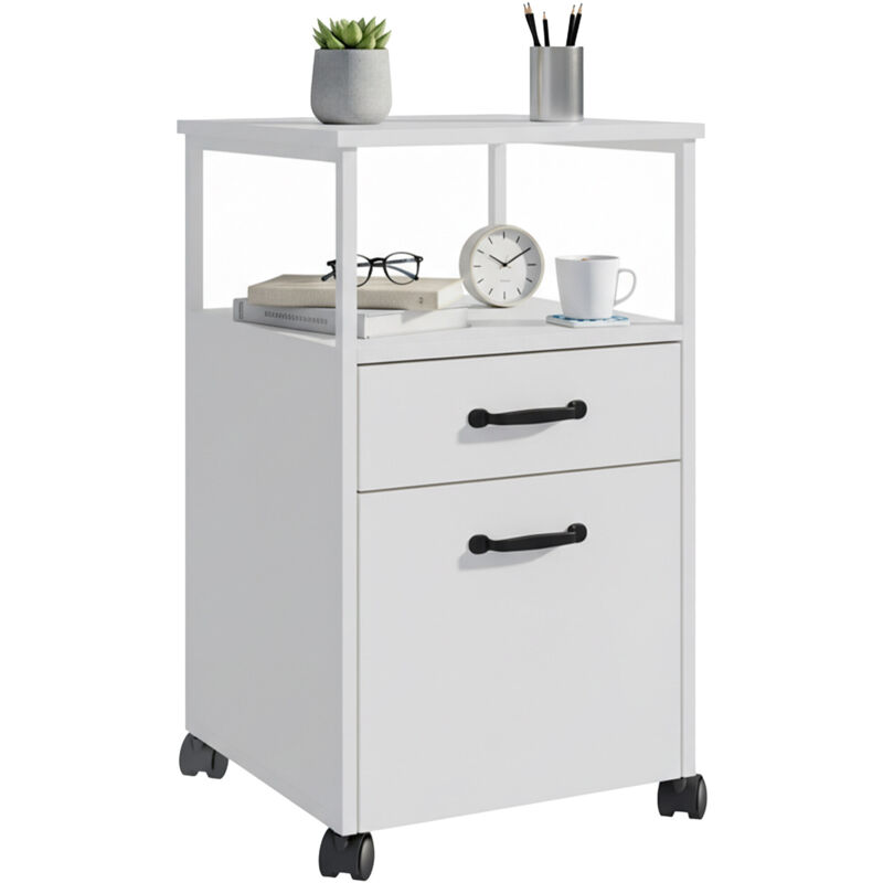 Relaxdays Mobile File Cabinet, 2 Drawers, Hanging File System, Modern Design, Hwd, 66.5 X 42 X 44 Cm, Slim White Cabinet