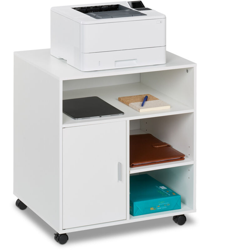 Relaxdays - Mobile Roll Container With 5 Compartments & Door, Office Cabinet On Wheels, Hwd, 66.5 X 60 X 50 Cm, White