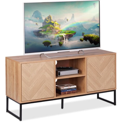 Relaxdays Mobile TV Soggiorno, HLP: 60x120x38 cm, Mobiletto Basso Porta Televisore da Salotto, Industriale, Legno Chiaro