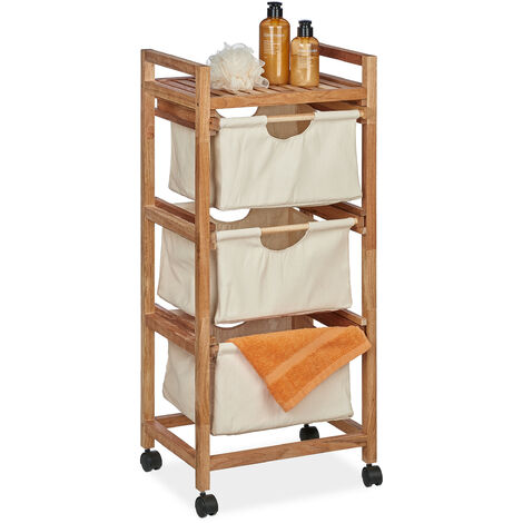 Relaxdays Mobiletto da Bagno con 3 Cestini, Scaffale Salvaspazio, Mobile in Legno, 96x43,5x33,5 cm, Naturale Beige, 96 x 43.5 x 33.5 cm