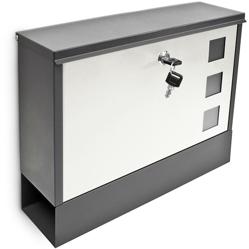 Relaxdays - Modern Two Coloured Mailbox Letterbox Lockable with Two Keys and Newspaper Slot, Black-White