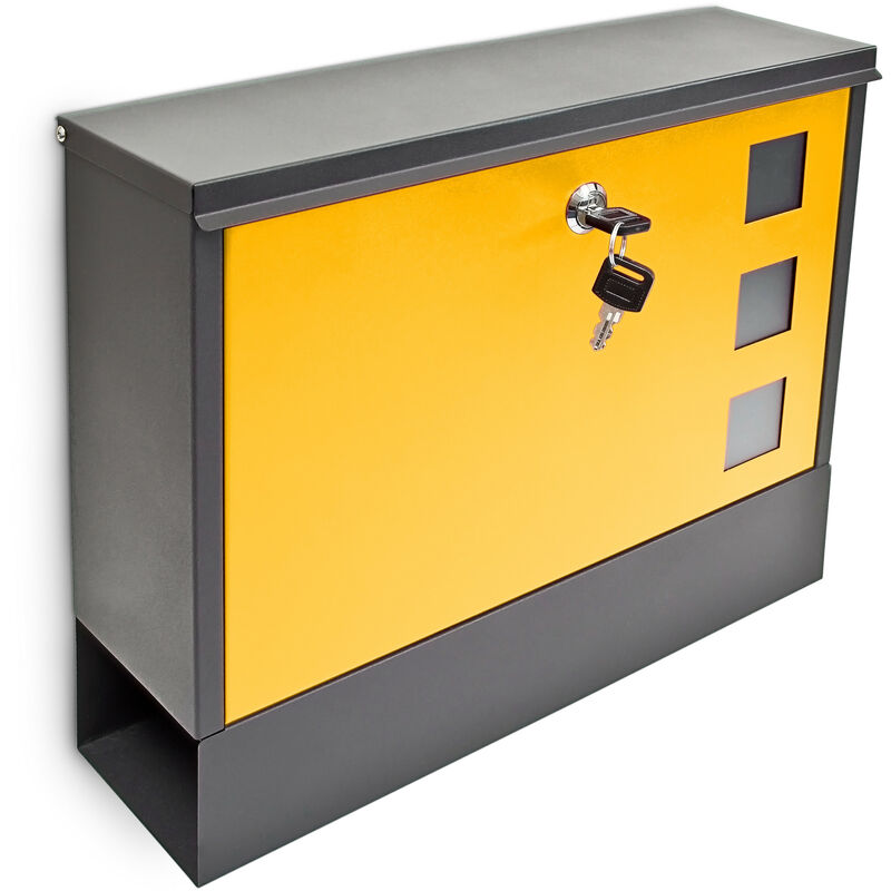 Relaxdays - Modern Two Coloured Mailbox Letterbox Lockable with Two Keys and Newspaper Slot, Black-Yellow