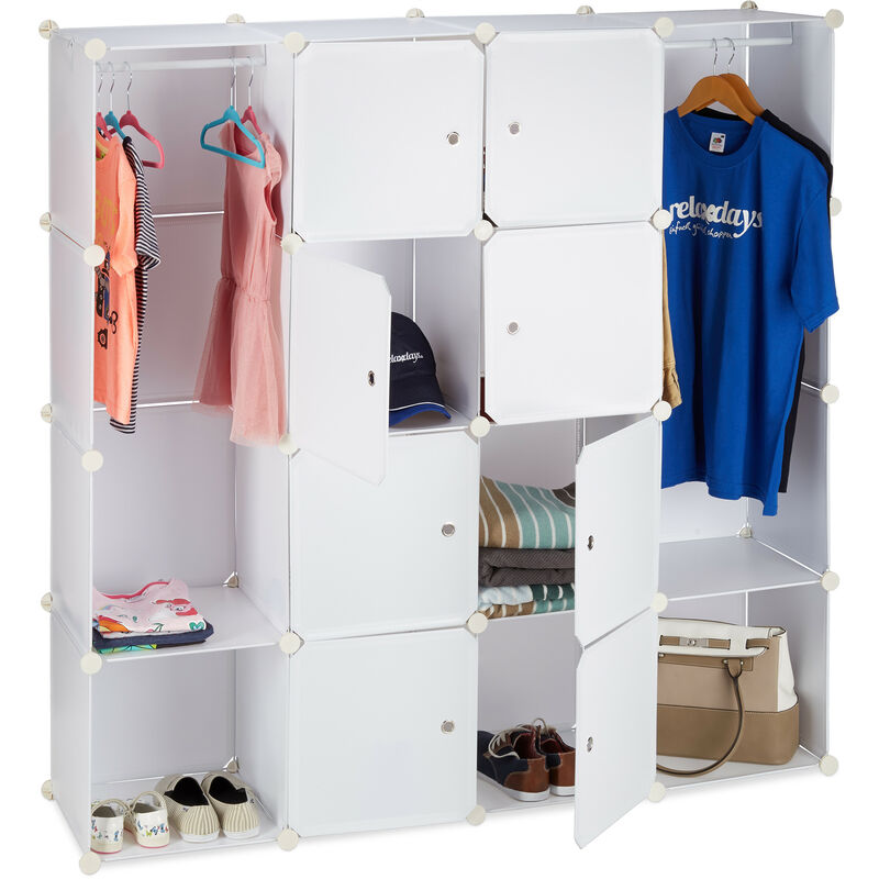 Relaxdays - Modular Wardrobe, 12 Compartments, Plastic Closet, Shoe Cabinet 145.5 x 145.5 cm, White