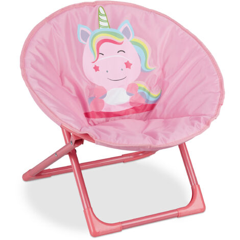 Relaxdays Moonchair Kinder, Einhorn, faltbar, HxBxT: 47 x 50 x 48 cm, Kinderstuhl draußen & drinnen, Kindersessel, pink