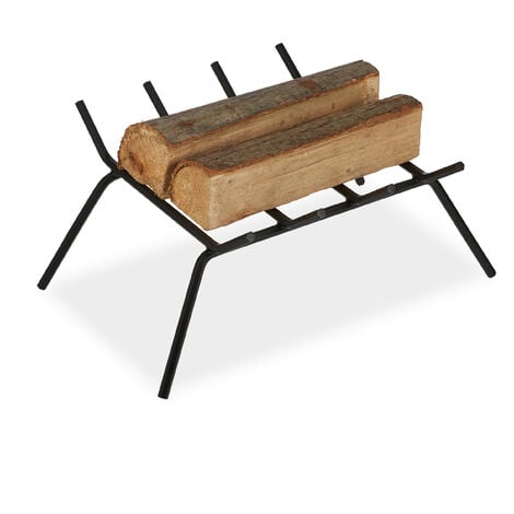 Relaxdays Morillo Chimenea Leña, Hierro Forjado, Soporte Rejilla Troncos con Patas, Cuadrado, 20 x 45,5 x 36 cm, Negro