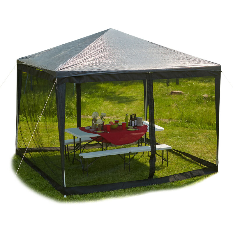 Moustiquaire de pergola 3x3 m, 2 pièces latérales, fermeture à glissière, bande autoagrippante, xl 12 m, noir - Relaxdays