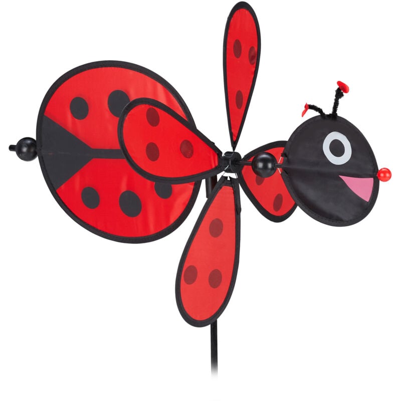 Moulin à vent coccinelle, lot de 2, décoration jardin, balcon & terrasse, 76,5 x 36,5 x 51,5 cm, à planter, rouge/noir