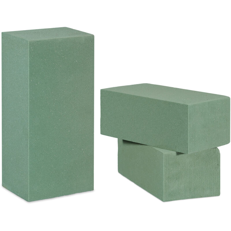 Relaxdays - Mousse florale pour les fleurs fraîches, lot de 12 briques, Mousse d'arrangement, mariage, 7,5x20x10cm, vert