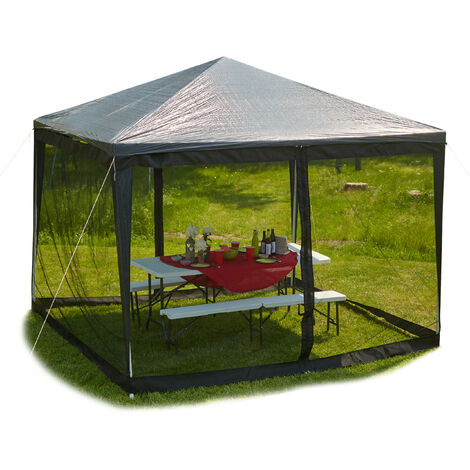Relaxdays – Moustiquaire de pergola 3x3 m – 2 pièces latérales avec fermeture à glissière – Tissu en mailles fines – Protection contre insectes – Noir