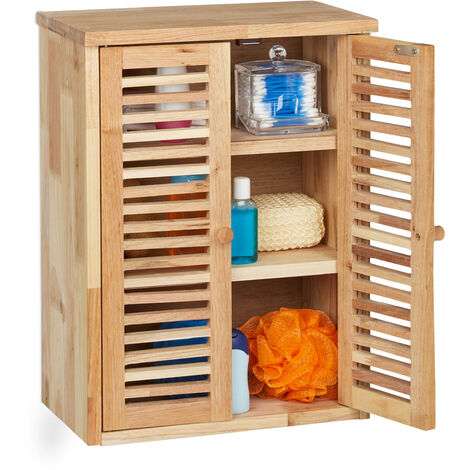 Relaxdays Mueble de Baño Colgante Nogal, 46,5 x 35 x 21 cm, Puertas de Persiana, 3 Niveles, para Pared, Cocina, Natural