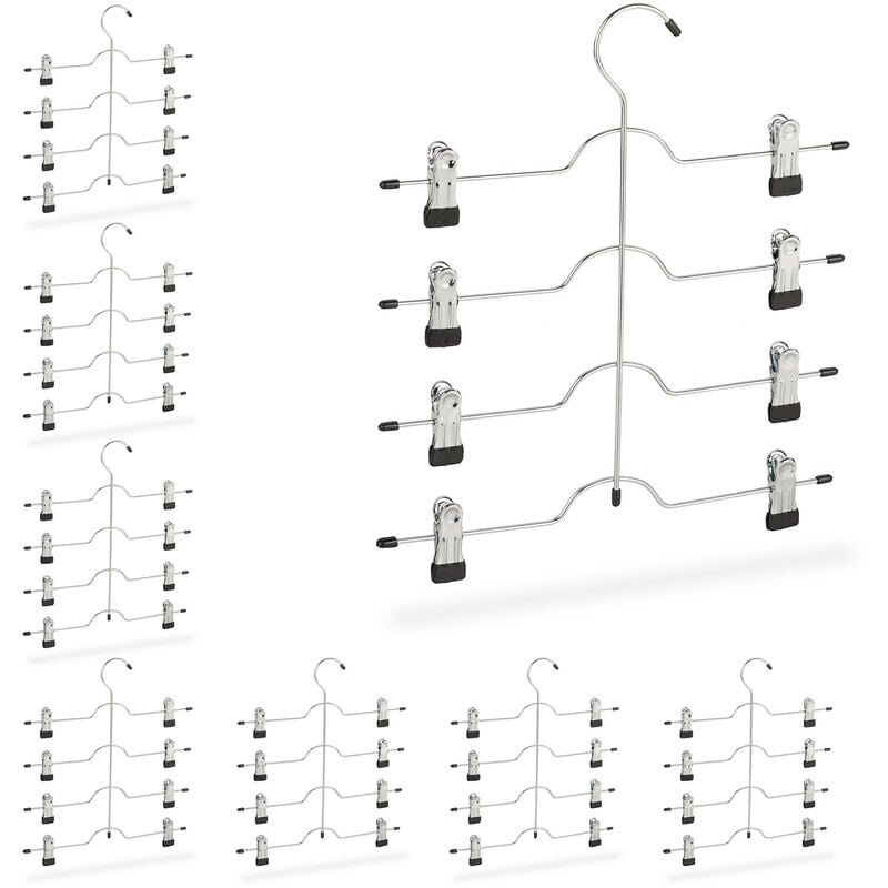 Set of 8 Relaxdays Multi Coat Hangers, Holder for Skirts or Pants with Clips, Compact, Non-Slip, Silver