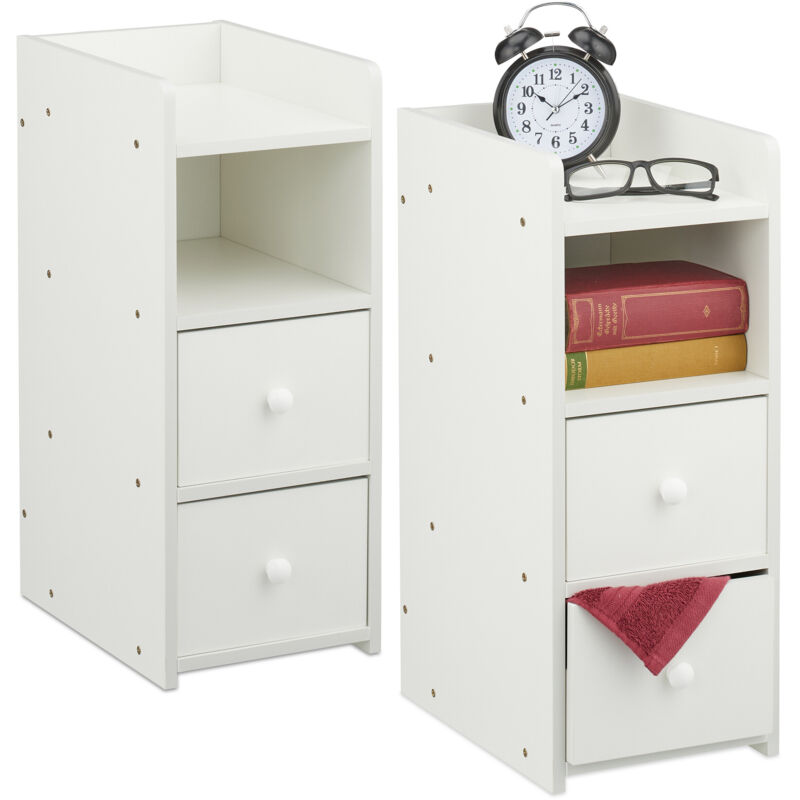Relaxdays - Nachttisch, 2er Set, 2 Schubladen, H X B X T, 55 X 22, 5 X 34 Cm, Schlafzimmer, Schmaler Nachtschrank, Weiß