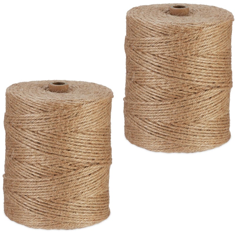 Natural Rope, 2x Set, Jute, Plant, Twine, Handicraft, Garden Decorations, Hessian Thread, 3mm Thick, 300m Long - Relaxdays