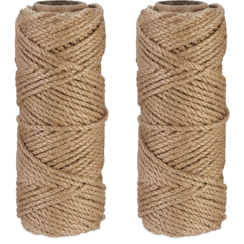 Natural Rope, 2x Set, Jute, Plant, Twine, Handicraft, Garden Decorations, Hessian Thread, 4mm Thick, 45m Long - Relaxdays