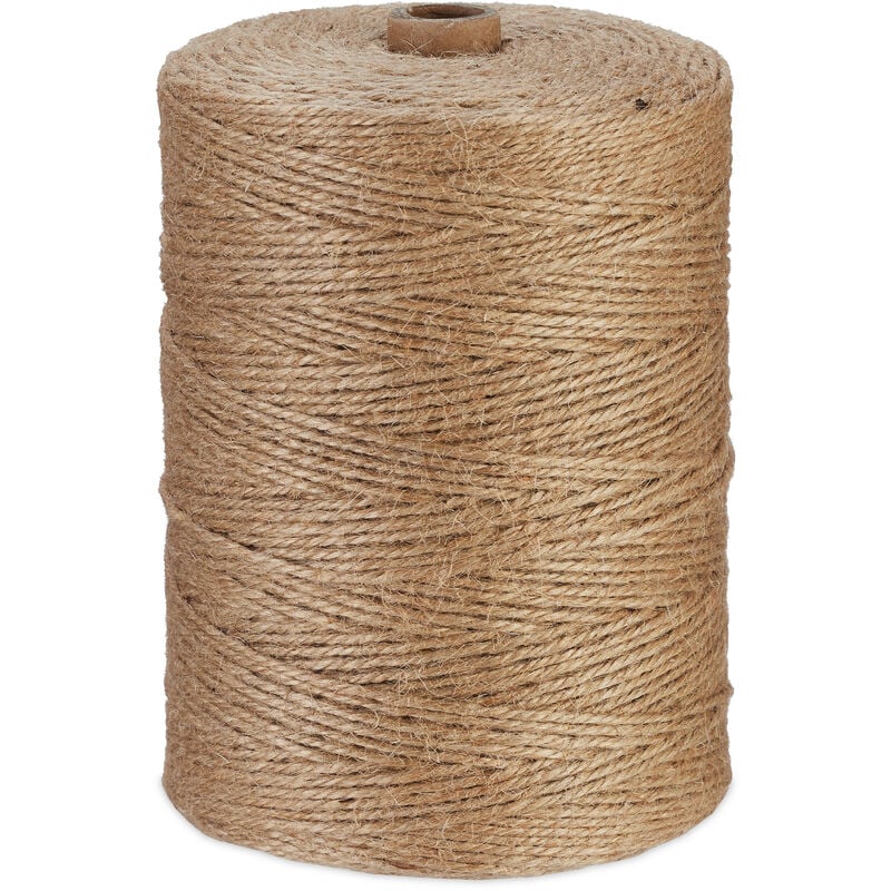 Natural Rope, Jute, Plant, Twine, Handicraft, Garden Decorations, Hessian Thread, 2 mm Thick, 400 m Long - Relaxdays