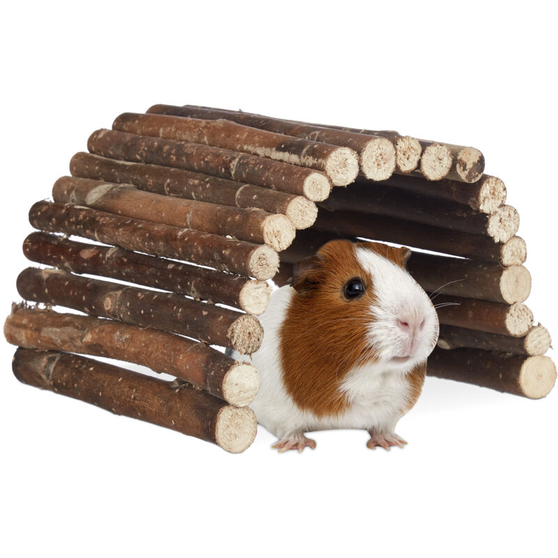 Relaxdays - 3x Natural Wooden Small Animal Rodent Tunnel Tube, Flexible, Schima, Hwd 2x29x17 Cm