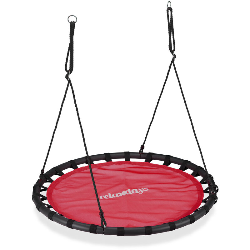 Nest Swing, Round Hanging Swing for Children, Height-Adjustable, ø: 120 cm, For up to 100 kg, Red - Relaxdays