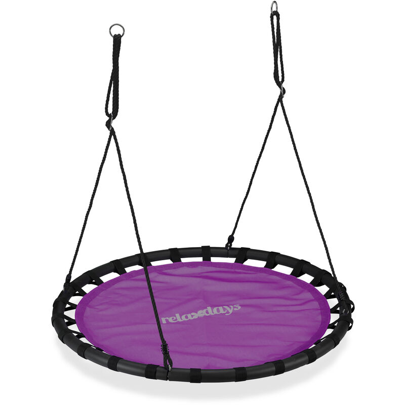 Nest Swing, Round Hanging Swing for Children, Height-Adjustable, ø: 120 cm, For up to 100 kg, Purple - Relaxdays