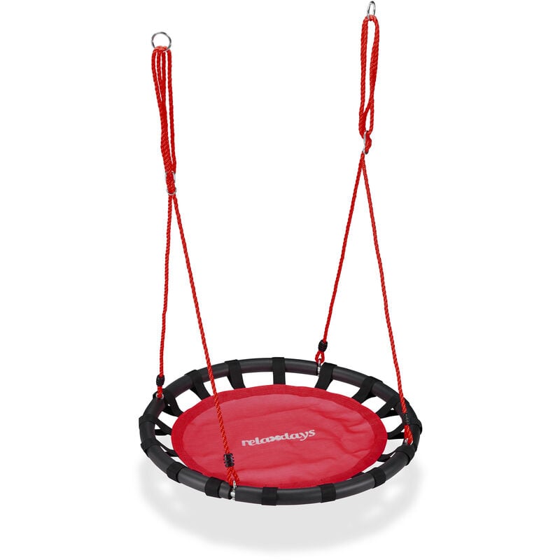 Nest Swing, Round Hanging Swing for Children, Height-Adjustable, ø: 80 cm, For up to 100 kg, Red - Relaxdays