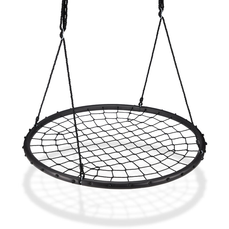 Nest Swing with Net, Ø120cm, Garden Swing for Children & Adults, For up to 150 kg, Adjustable, Black - Relaxdays