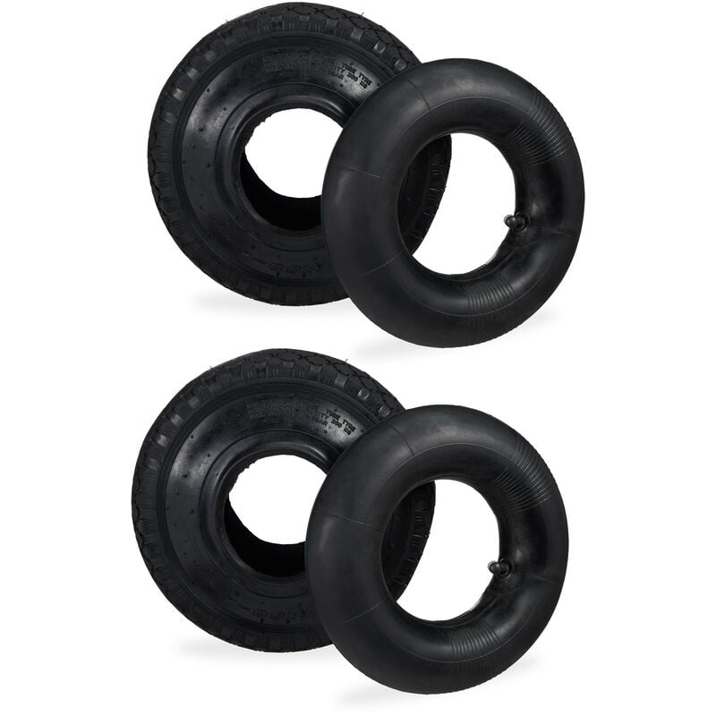 2x Roues avec chambre à air, pneu de secours, 3.00-4'' pour diable, crampons, 125 kg, 260x85mm, noir - Relaxdays