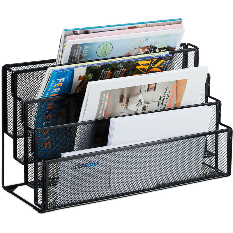 Relaxdays - Newspaper Stand, Magazine Holder, Freestanding Storage, Hxwxd 26 X 45 X 18 Cm, Metal, Mesh, Black