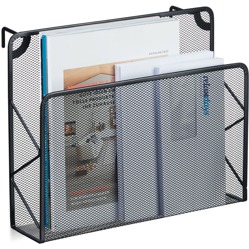 Relaxdays - Newspaper Stand, Magazine Holder, Hanging Wall Storage, Hxwxd 28 X 35.5 X 10 Cm, Metal, Mesh, Documents, Black
