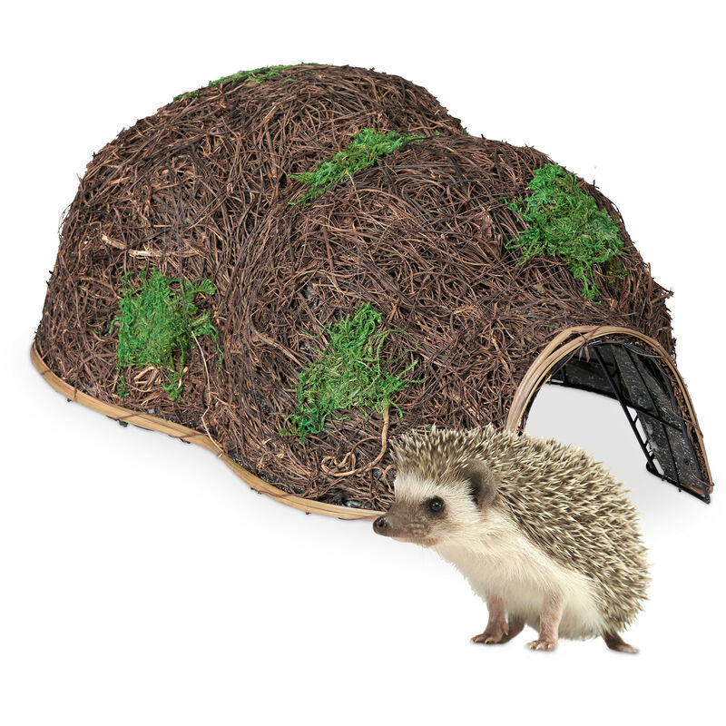 Niche pour hérisson, en paille, abri d'hiver, à poser dans le jardin, refuge, hlp : 21 x 32 x 48 cm, marron - Relaxdays