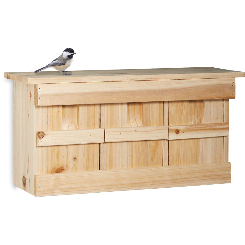 Nichoir à moineau avec 3 compartiments en bois avec portes HxlxP: 21,5 x 43 x 14,5 cm, couleur nature