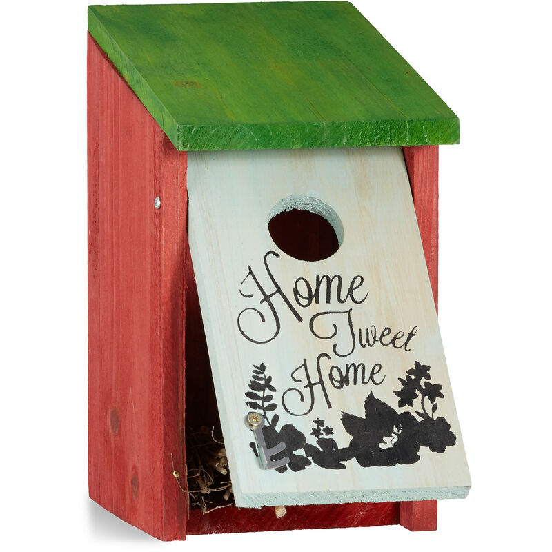 relaxdays - nichoir à oiseaux home sweet home pour petits oiseaux bois porte hxlxp 21,5 x 12 x 15,2 cm à suspendre, vert rouge